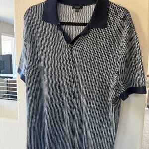 Express Navy and White Men's Shirt